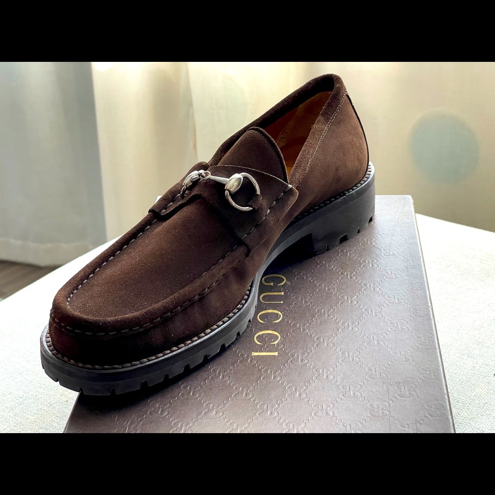 GUCCI Brown Suede Horsebit Commando Sole JASPER